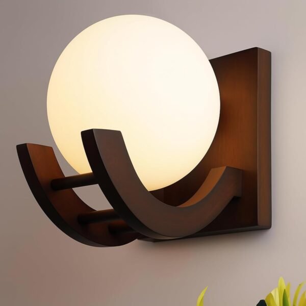 DSTORE Wooden Globe Wall Light – Modern Warm Ambient Sconce for Bedroom & Living Room Décor