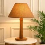DSTORE Wooden Floral Table Lamp with Fabric Shade – Warm Cozy Bedside & Living Room Décor Light