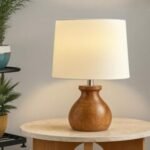 DSTORE Wooden Desk Lamp | Elegant Solid Wood Table Lamp with Linen Shade | Perfect for Bedroom, Office, Study, and Living Room Décor