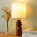 DSTORE Wooden Bedside Table Lamp with Fabric Shade – Warm Ambient Light for Bedroom & Living Room Home Décor