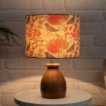 DSTORE Wooden Table Lamp with Floral Printed Shade – Decorative Warm Light Bedside & Living Room Home Décor